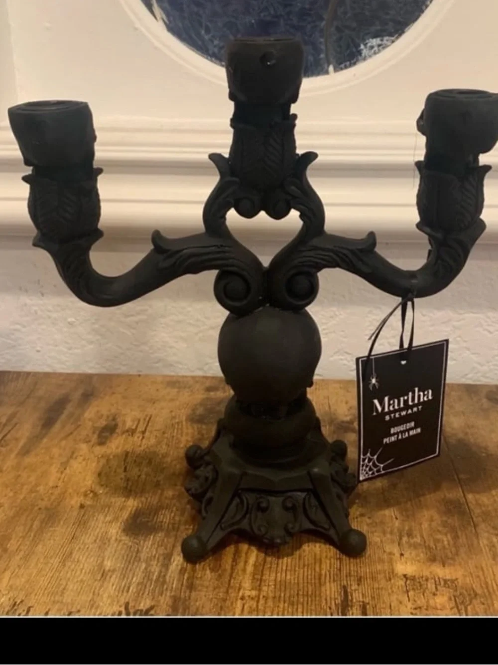 Martha Stewart Black Skull Candelabra, Halloween Candelabra Skull Candelabra